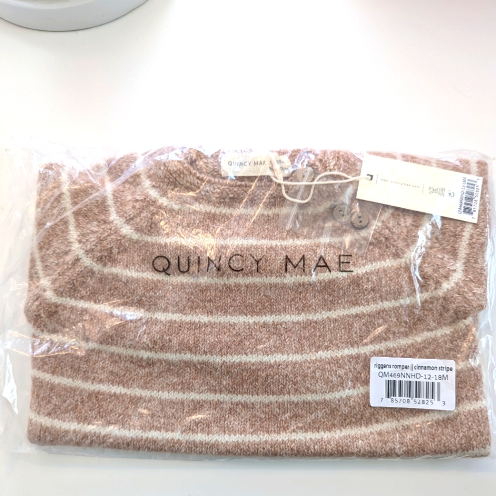 New Quincy Mae Cinnamon and Cream Striped Riggens Romper In Cinnamon